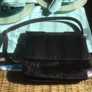 Black leather moc croc envelope bag